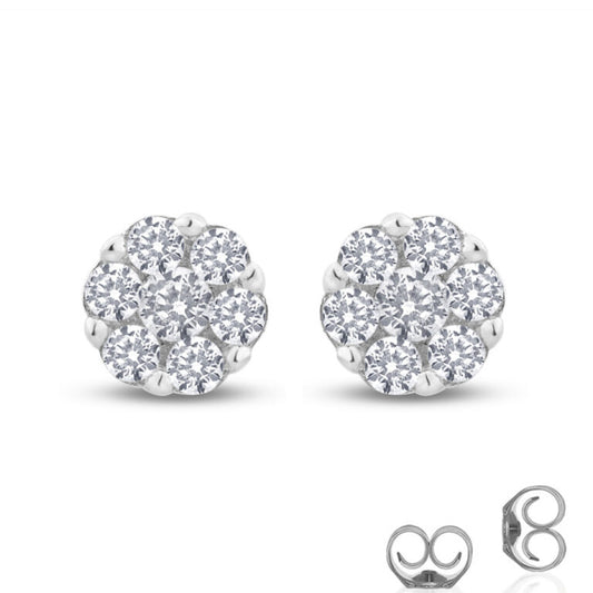 Floral Lab Created Cluster Diamond Stud Earring