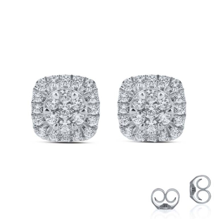 Cushion Shaped White Gold Cluster Diamond Earring