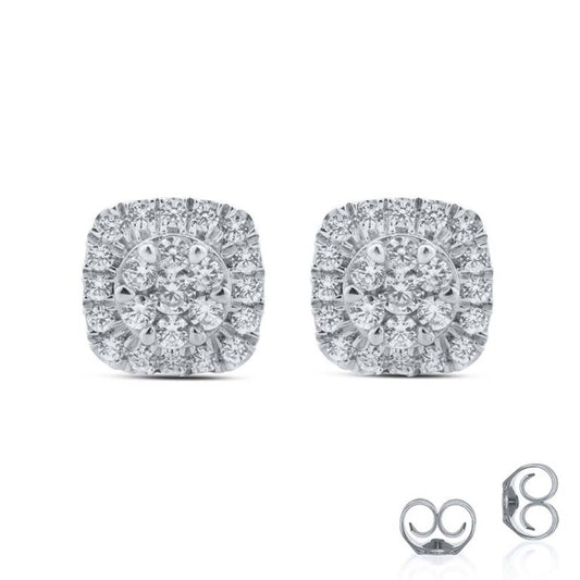 Cushion Shaped White Gold Cluster Diamond Earring