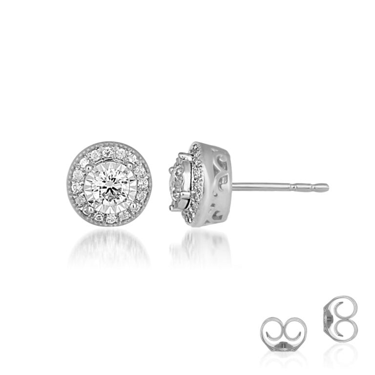 Illusion Set Halo Diamond Stud Earrings