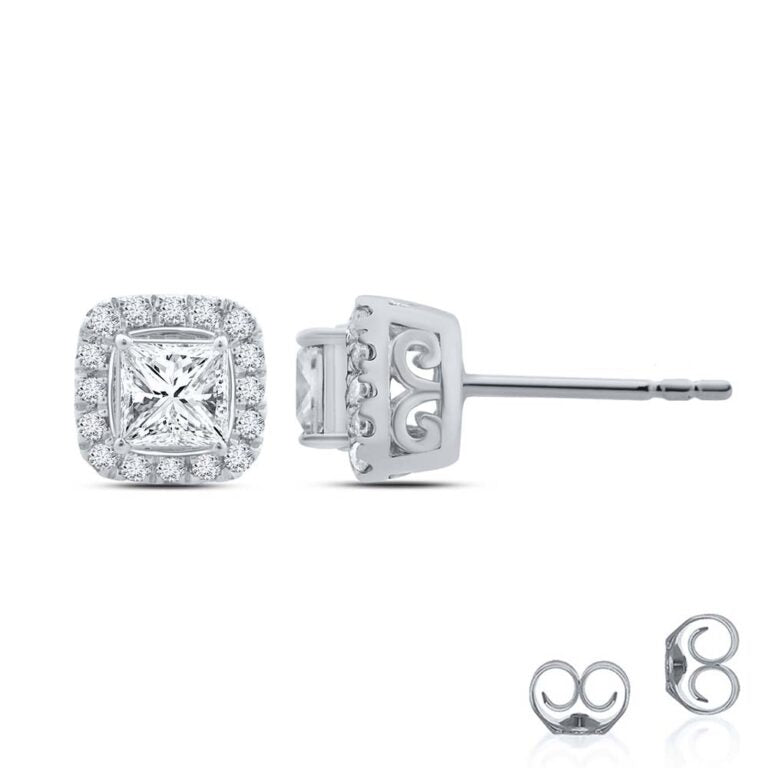 Lab Created Princess Cut Halo Diamond Earring