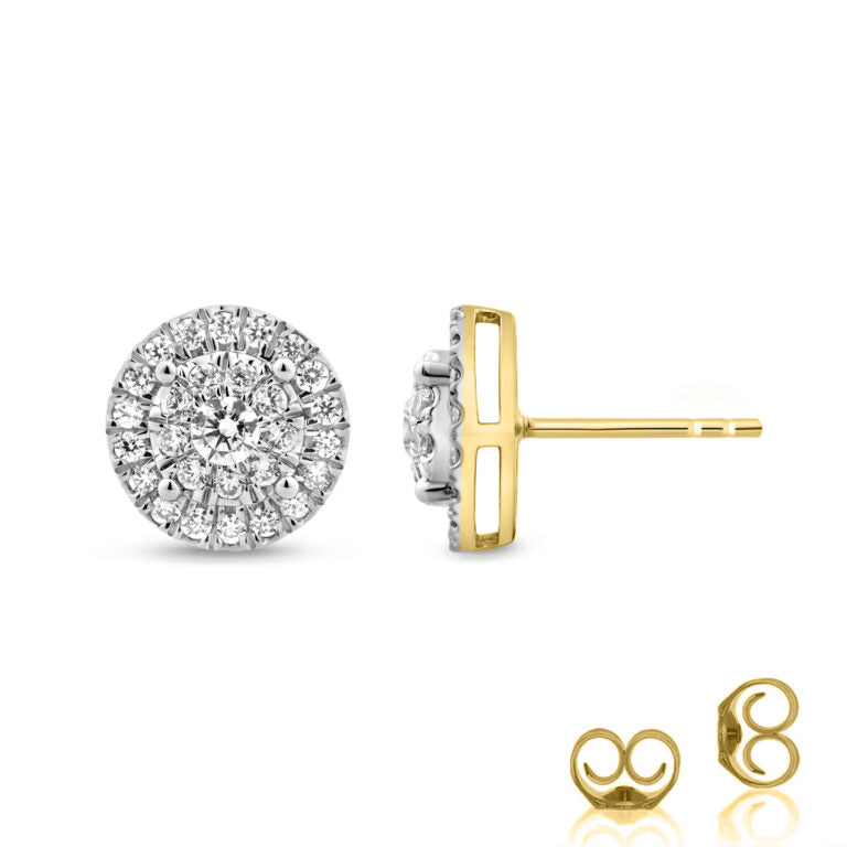 Lab Created Diamond Cluster Yellow Gold Earrings