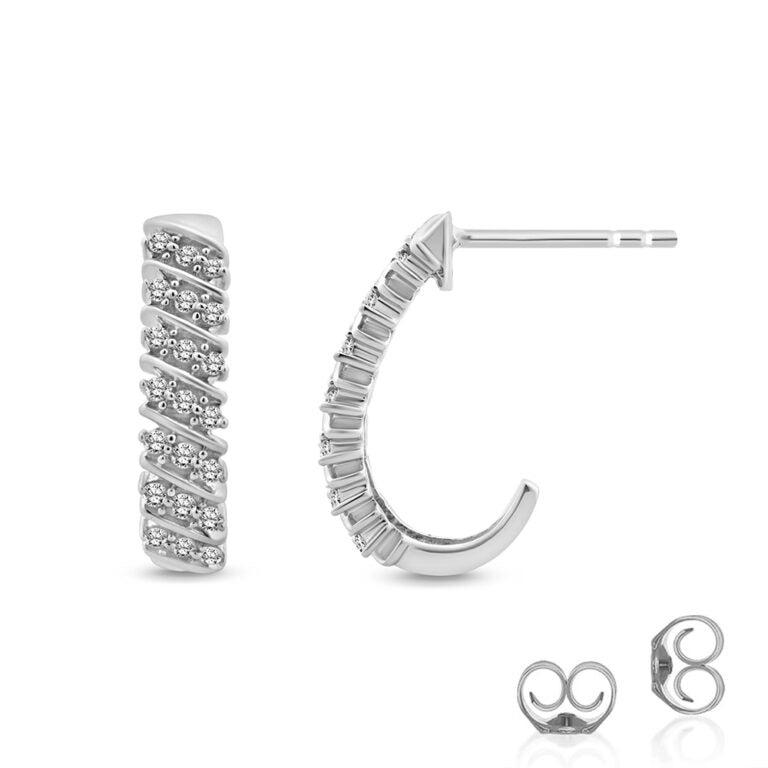 J-Hoop Premium Diamond Huggie Earrings
