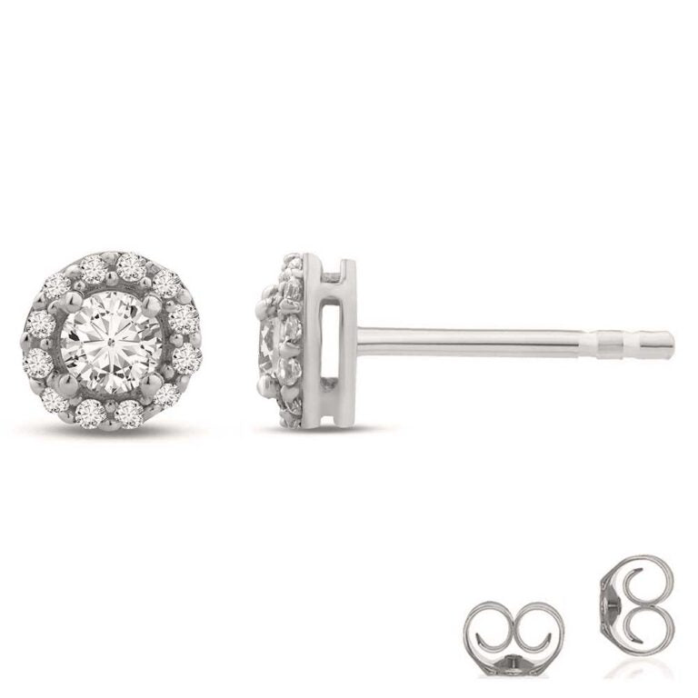 Lab Grown White Gold Halo Diamond Stud Earrings