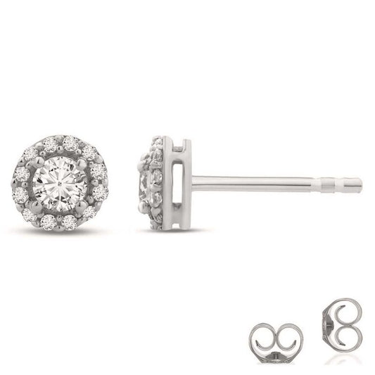 Lab Grown White Gold Halo Diamond Stud Earrings