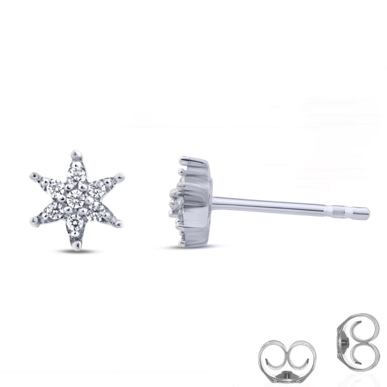 Dainty Sterling Silver Lab Created Diamond Star Earrings