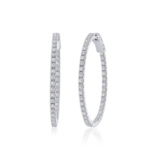 Dangling White Gold Lab Grown In Out Diamond Hoop Earrings