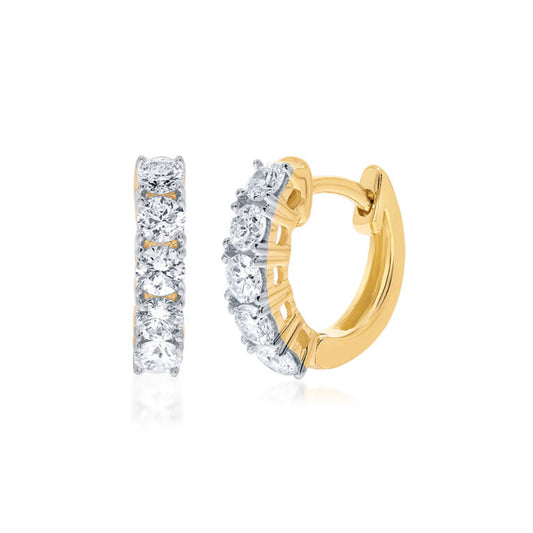 Lab Grown Yellow Gold Five Stone Diamond Hoop Earrings