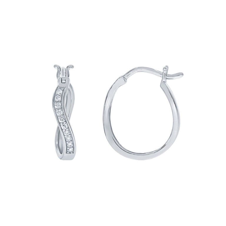 Lab Grown Twisted Diamond White Gold Hoop Earrings