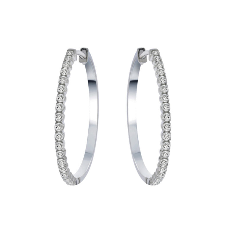 Lab Created Dangling Diamond White Gold Hoop Earrings