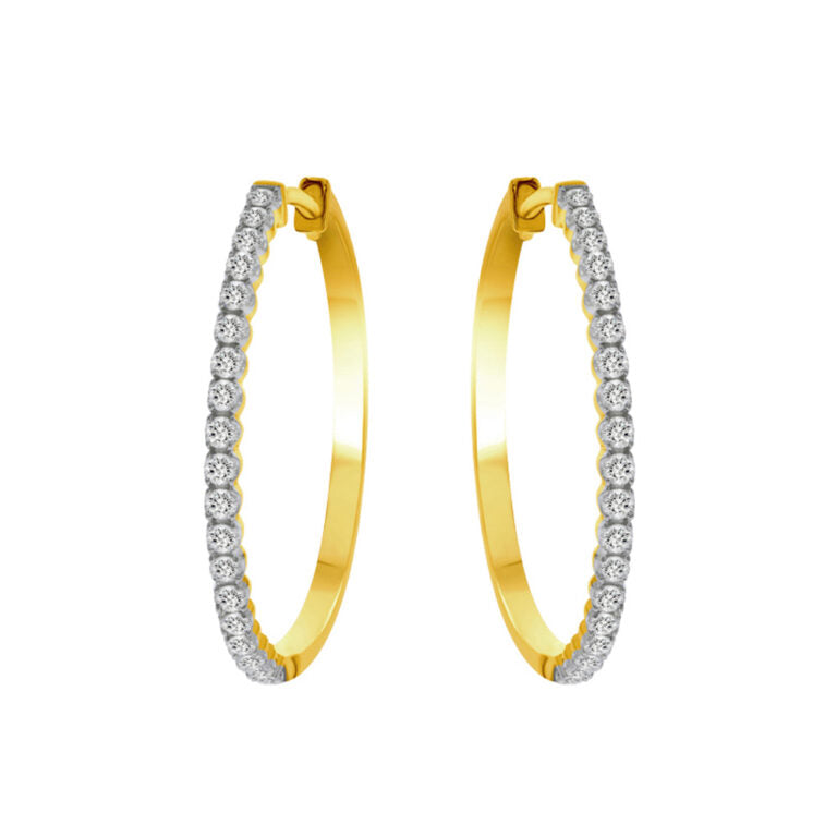 Lab Created Dangling Diamond Yellow Gold Hoop Earrings