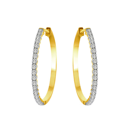 Lab Created Dangling Diamond Yellow Gold Hoop Earrings