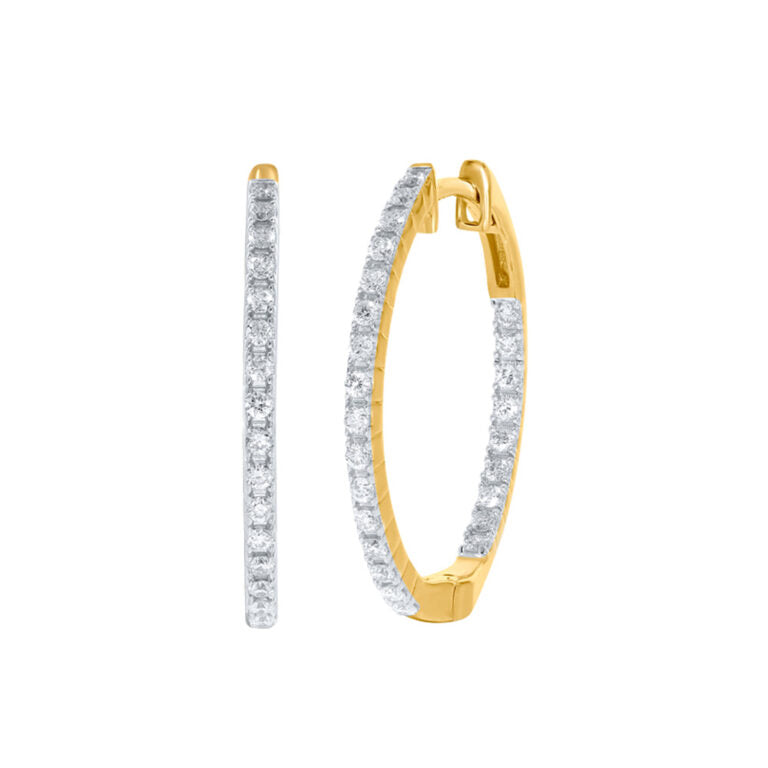 Lab Created Inside Out Dangling Diamond Yellow Gold Hoop Earrings