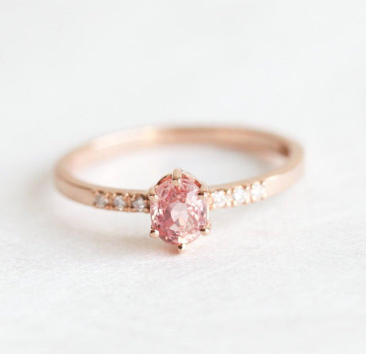 Eilian Peach Sapphire Diamond Ring