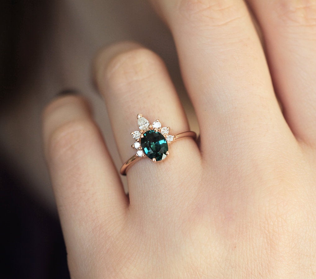 Electra Teal Sapphire Diamond Ring