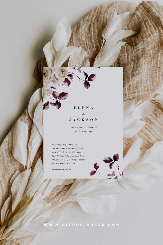 Elegant Fall Floral Wedding Invitation | Elena
