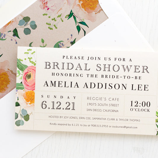Elegant Coral Bridal Shower Invitations