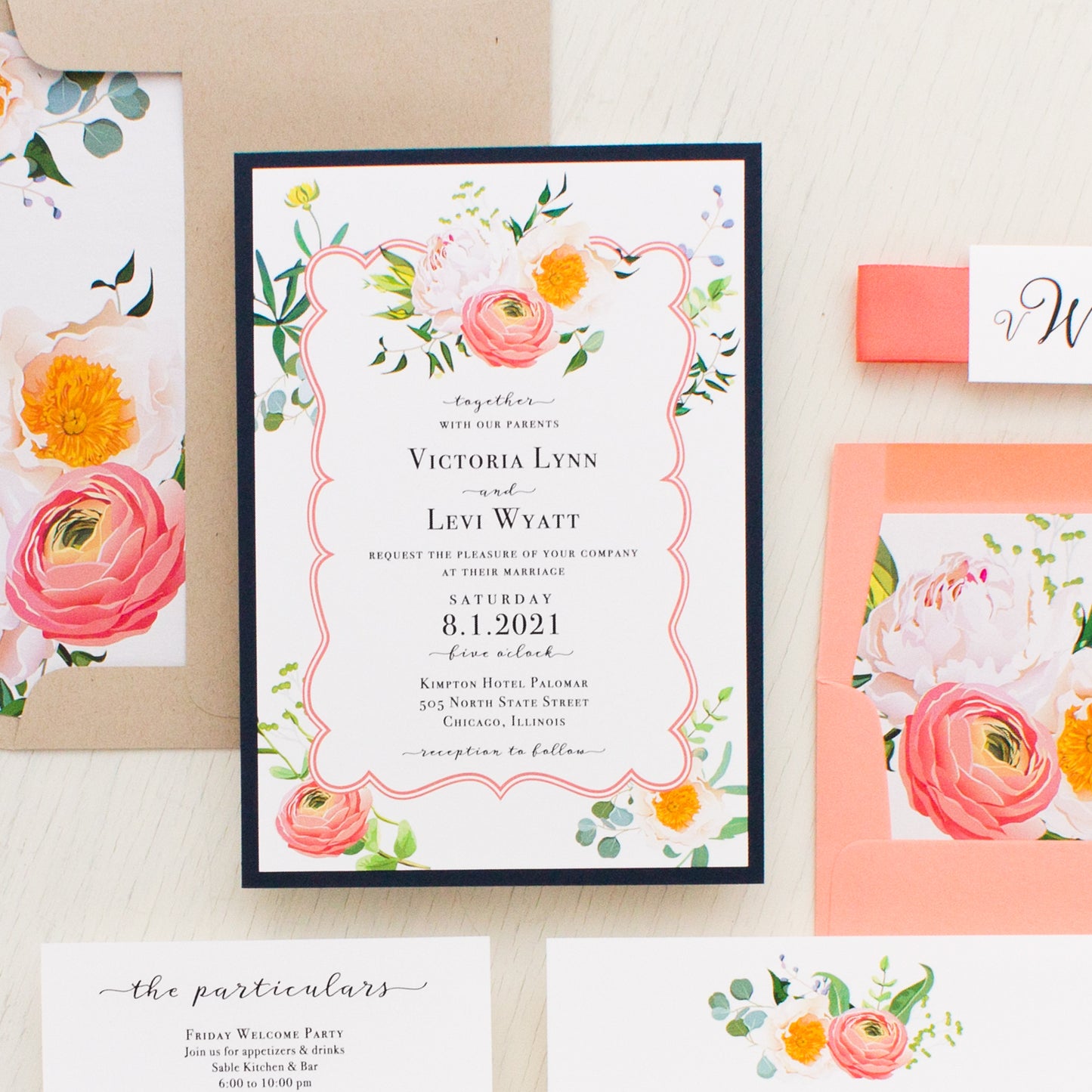 Elegant Coral Wedding Invitations