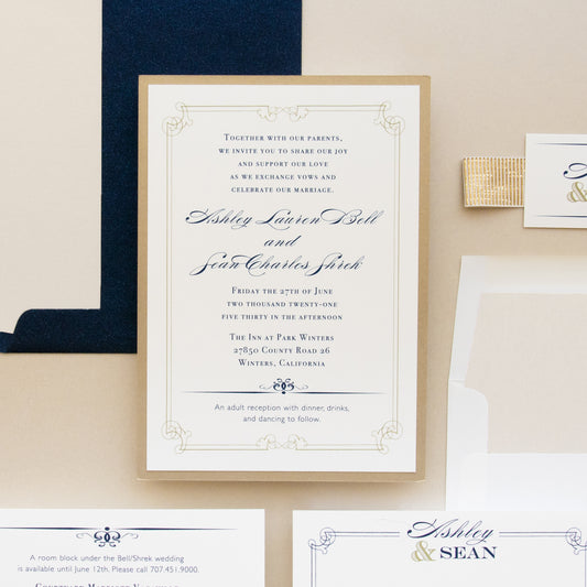 Elegant Navy Script Wedding Invitations