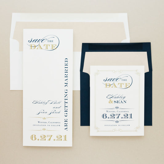 Elegant Navy Script Save The Dates