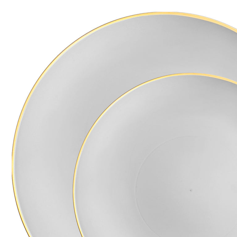 Gray with Gold Organic Round Disposable Plastic Dinnerware Value Set