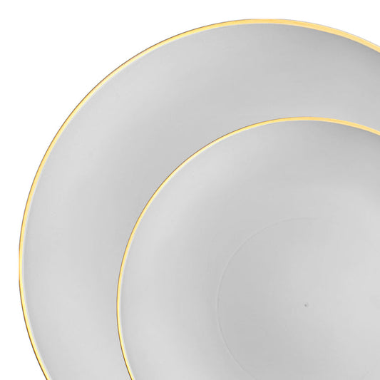 Gray with Gold Organic Round Disposable Plastic Dinnerware Value Set
