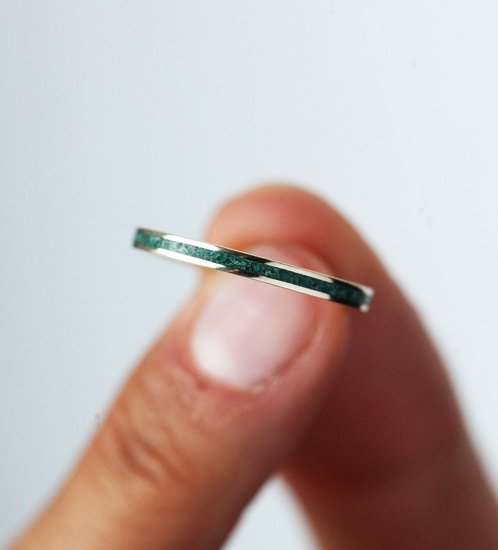 Emerald Inlay Band, Emerald Inlay Ring, Inlay Wedding Band,