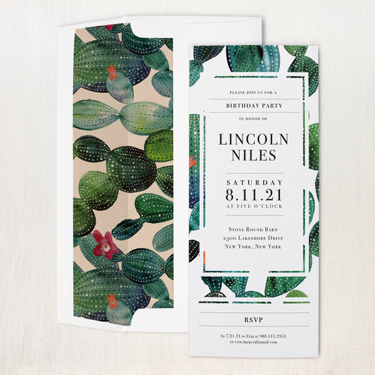 Emerald Cactus Birthday Party Invitations