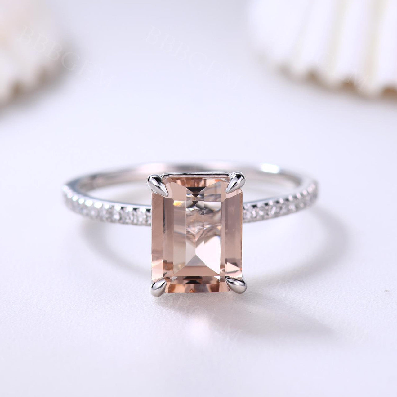 2 Carat Emerald Cut Luxe Viviana Morganite Engagement Ring 7*9mm