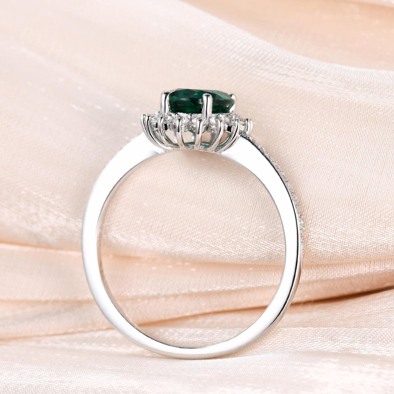 Emerald Engagement ring 6x8mm Oval Cut Vintage Emerald Ring White Gold CZ Wedding Ring