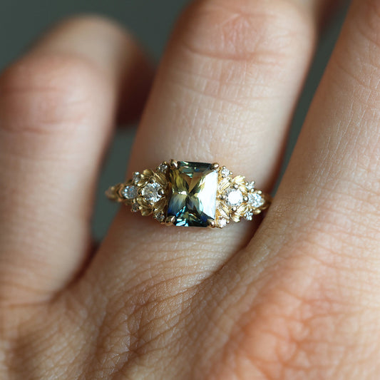 Eryn Sapphire Engagement Ring Gold, Elvish Diamond Engagement Ring