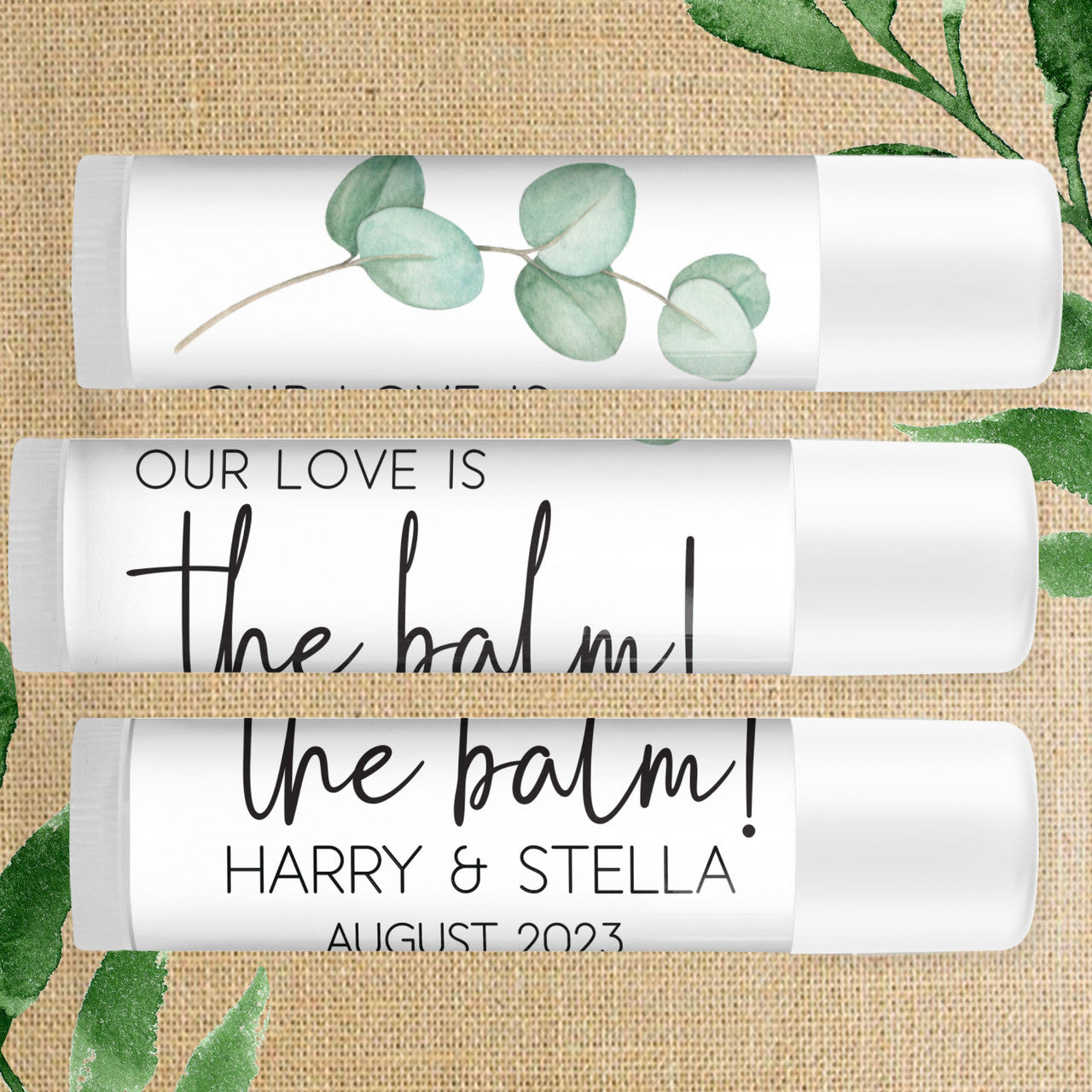 Eucalyptus Wedding Lip Balm + Labels
