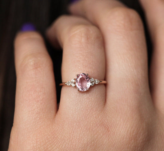 Evelyn Peach Sapphire Diamond Ring