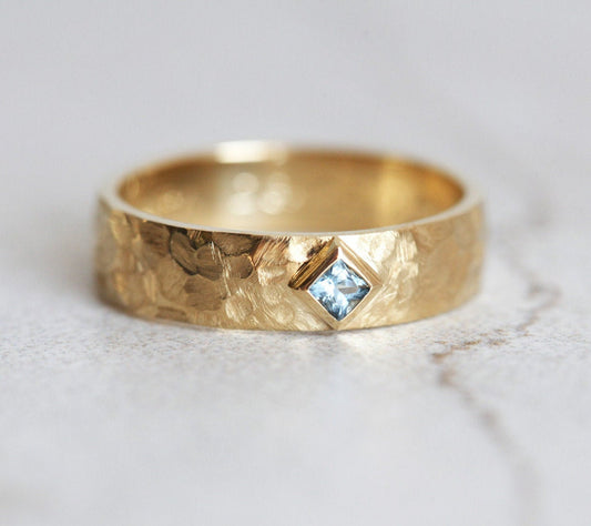 Faceted Gold Ring, 5Mm Industrial Rough Hammered Ring,