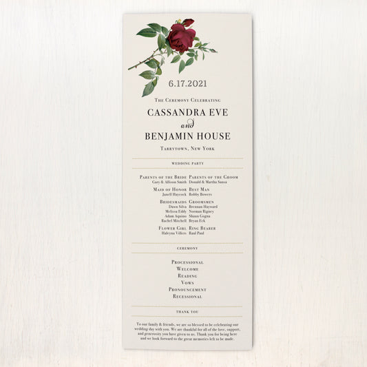 Ivory & Burgundy Flat Ceremony Programs