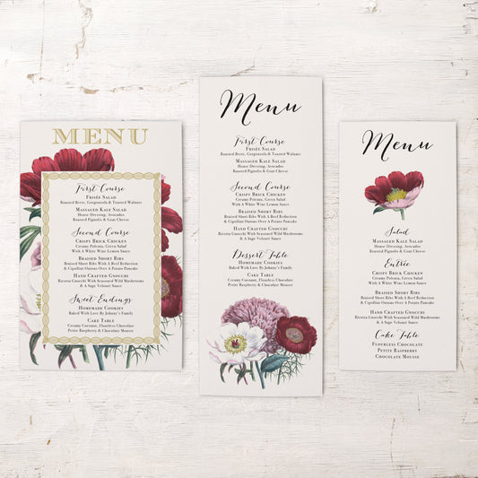 Floral Boho Flat Menu Cards