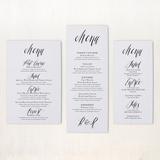 Modern Calligraphy Flat Menu Cards