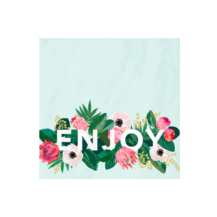 Floral "Enjoy" Dinner Napkins, Set of 16