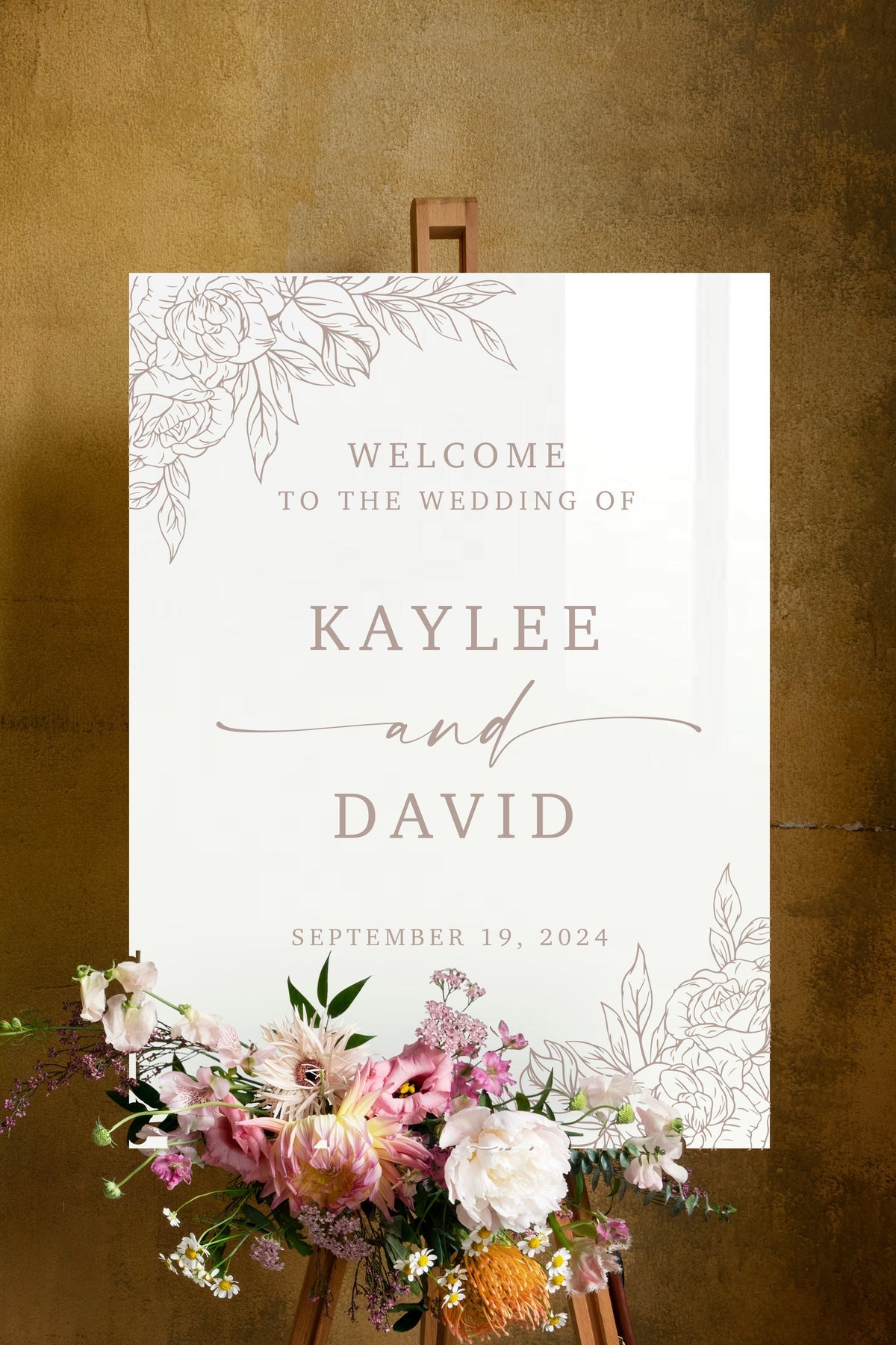 Floral Acrylic Wedding Welcome Sign