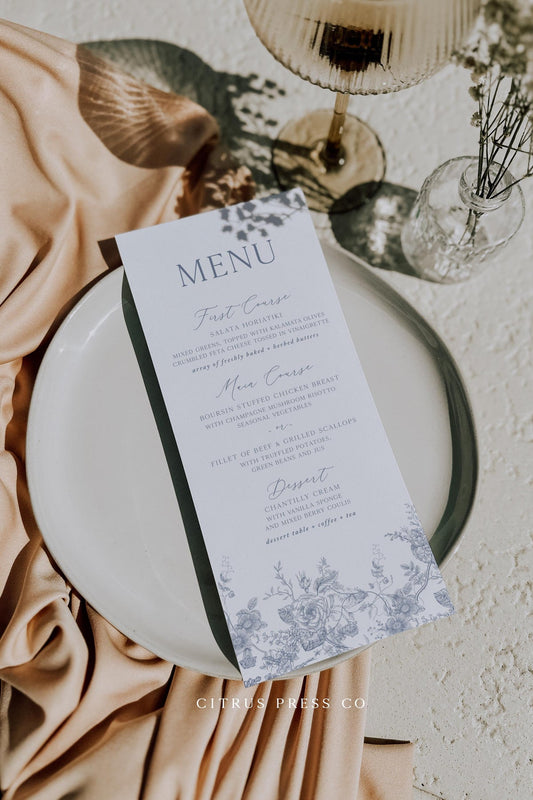 French Blue Floral Menu | Printable Template
