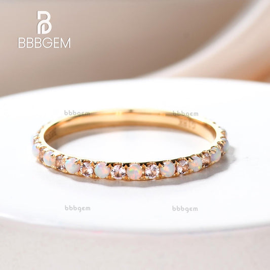 1.5mm Full Eternity Opal Morganite Wedding Band Stacking Matching Band