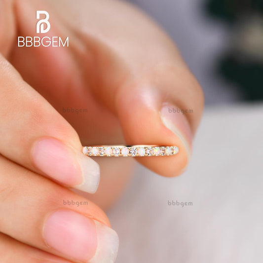 1.5mm Full Eternity Opal Morganite Wedding Band Stacking Matching Band