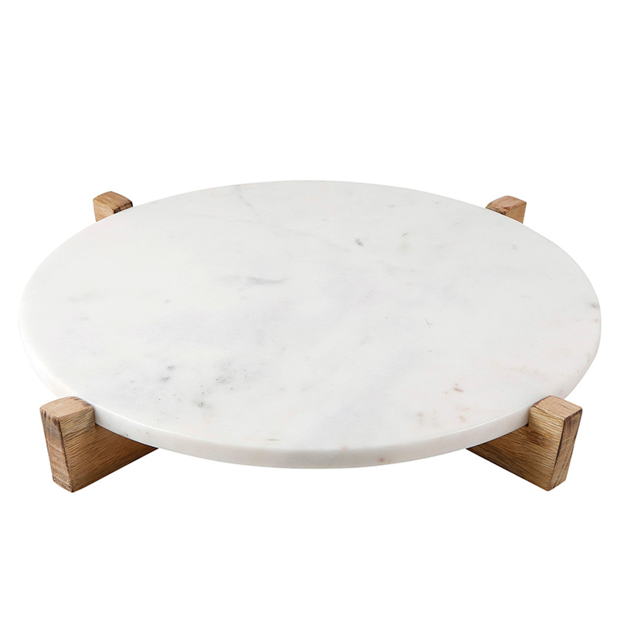 Marble Tray & Natural Mango Wood Stand - 14"