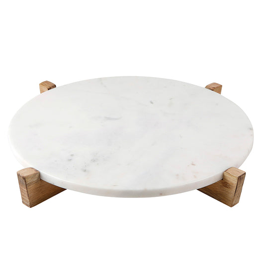 Marble Tray & Natural Mango Wood Stand - 14"