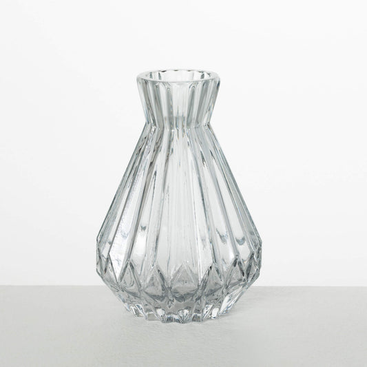 Gray Ribbed Glass Vase