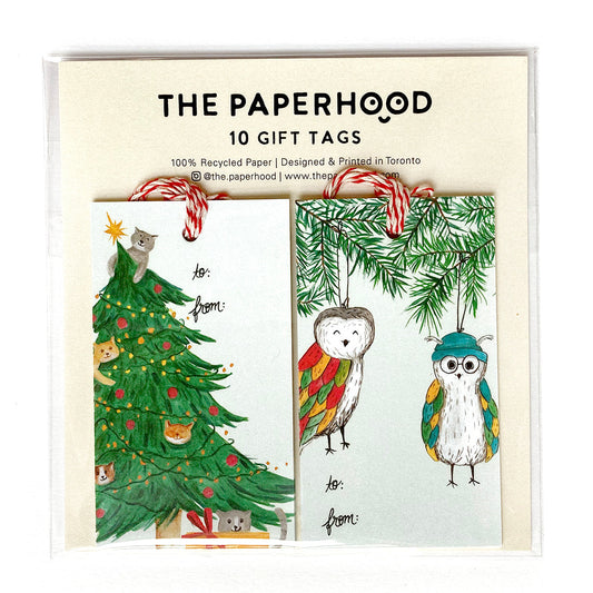 Gift Tags - Cats and Owls in Christmas Tree