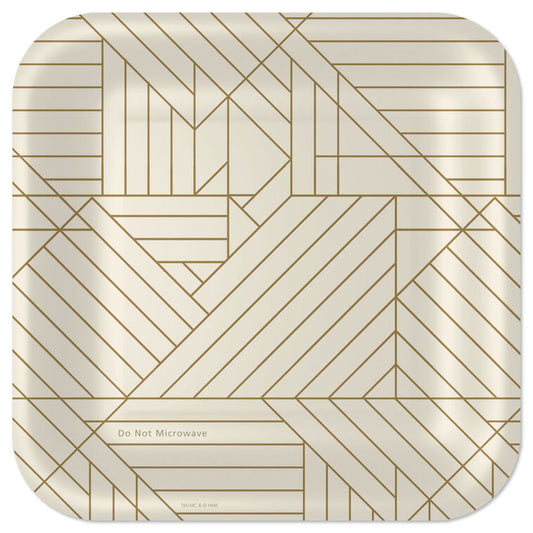 Gold Geometric on Ivory Square Dinner Plates, Set of 8