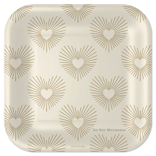 Gold Hearts on Ivory Square Dessert Plates, Set of 8
