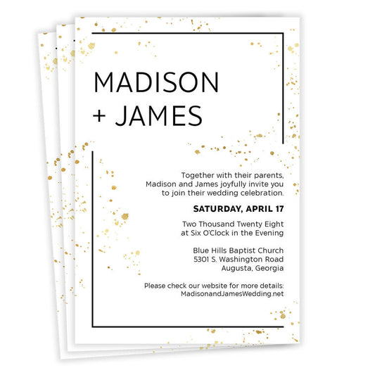 Modern Gold Splatter Flat Wedding Invitation