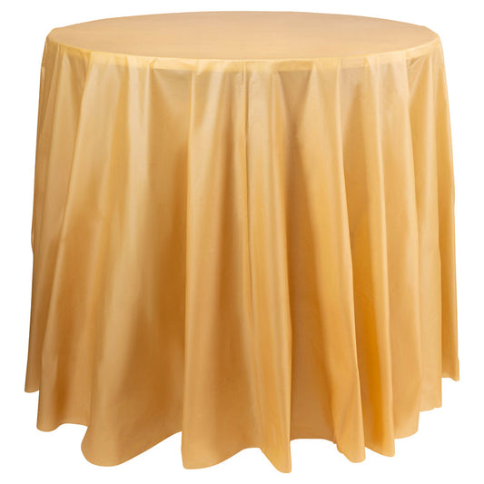 Gold Round Disposable Plastic Tablecloths (84")